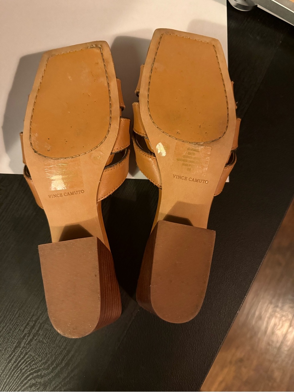 Vince Camuto Tan Leather Knotted Square-Toe Slide Mules - Picture 5 of 5